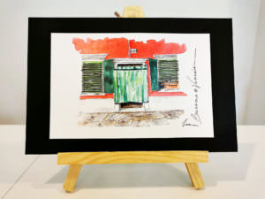 Burano red house with curtain